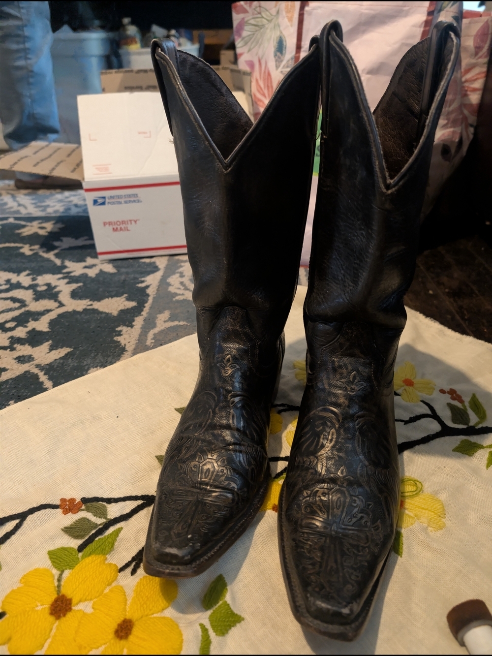 Caborca Boots Brown Leather Western Boot (Brand Label Visible)
